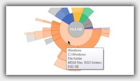 графический анализ содержимого жесткого диска программой Disk Space Fan